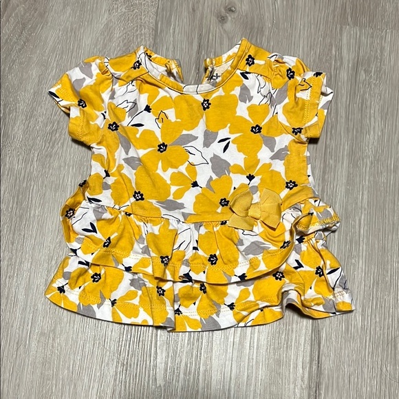4/$20 Child of Mine Yellow Floral Short Sleeve Tee with Ruffle Detail 3-6M - Picture 1 of 1